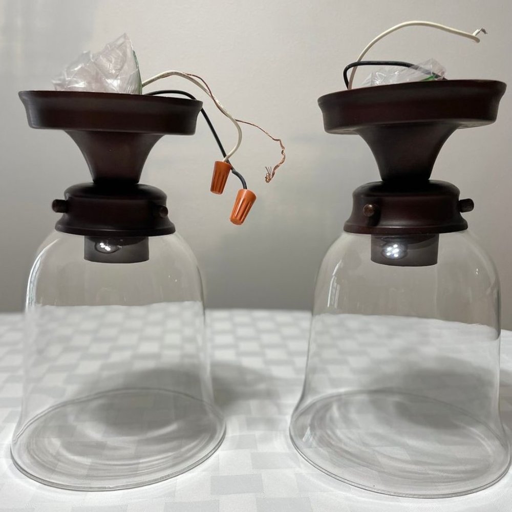 Set of 2 Semi Flush Mount with Bell Shaped Clear Glass Shades